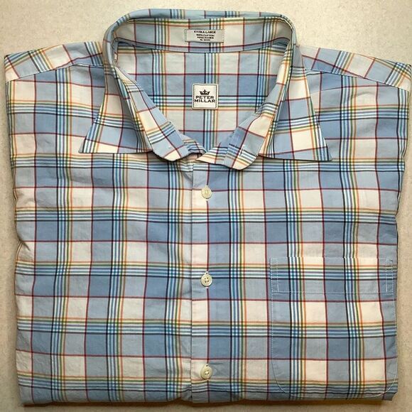 Peter Millar Long Sleeve Sport Shirt XL Multi Color Plaid Blue/Orange/Re… - Picture 3 of 6